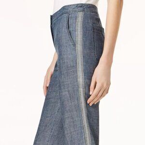 Trina Turk Filipe Frayed Chambray Pants with Tuxedo Side Stripe Size 4